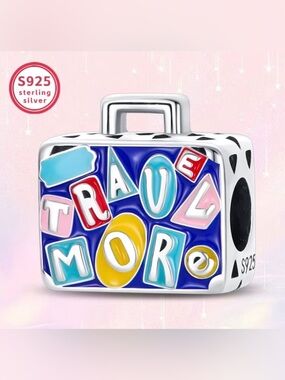 S925 Sterling Silver Travel Suitcase Charm “Travel More” -NEW